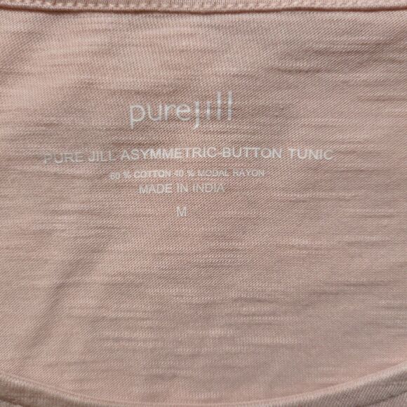 J.Jill Pure Jill Asymmetric Button Tunic Womens M Pink Cotton Modal 3/4 Sleeve - Picture 4 of 9